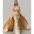 Gold Luxury Detachable Formal Women Evening Mermaid Dresses with Diamond